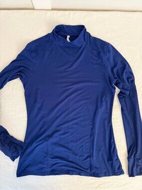 Fabletics Phoenix Long-Sleeve Top Navy Blue mock neck zip pocket Medium